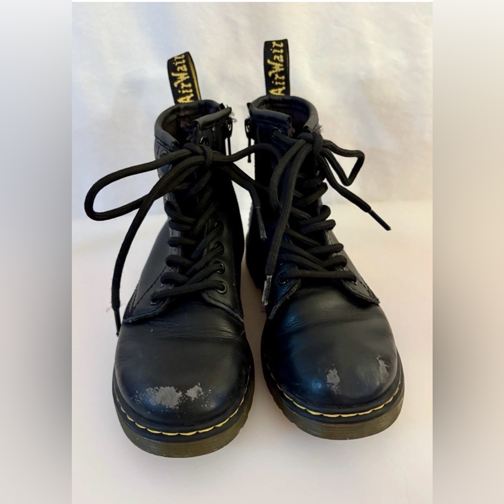 Kids Dr. Martens Black Combat Boots with Yellow Stitching Side Zip Youth Size 1